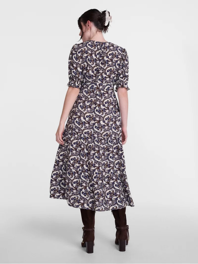 Scenario Women's and Women's Plus Tiered Midi Dress with Short Sleeves, Sizes XS-4X | Walmart (US)