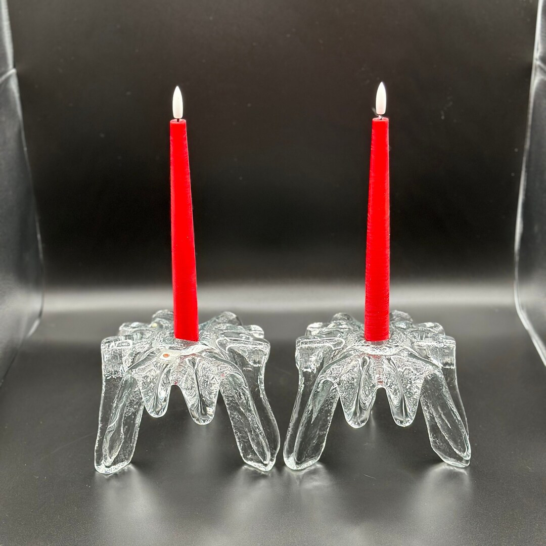 Blenko #9517 - Icicle / Ice Floe / Flow Crystal Glass Candle Holders / Candlesticks - Don Shepard... | Etsy (US)