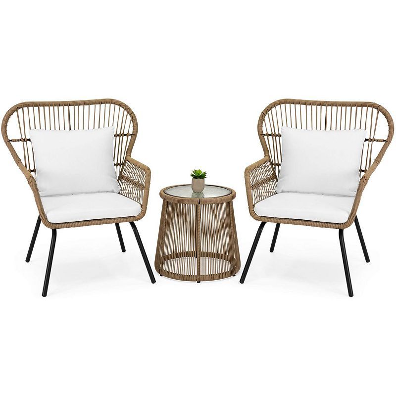 Barton 3 Pieces Outdoor Patio Wicker Chat Conversation Bistro Set (2) Chairs and Table, Beige | Target