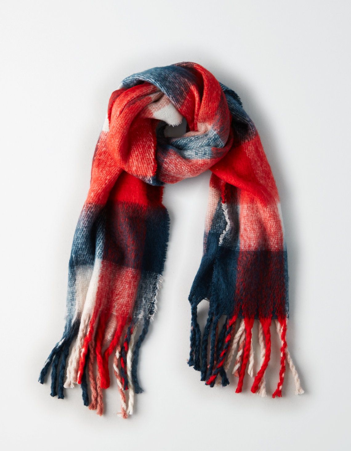 AEO Multi Plaid Blanket Scarf, Red | American Eagle Outfitters (US & CA)