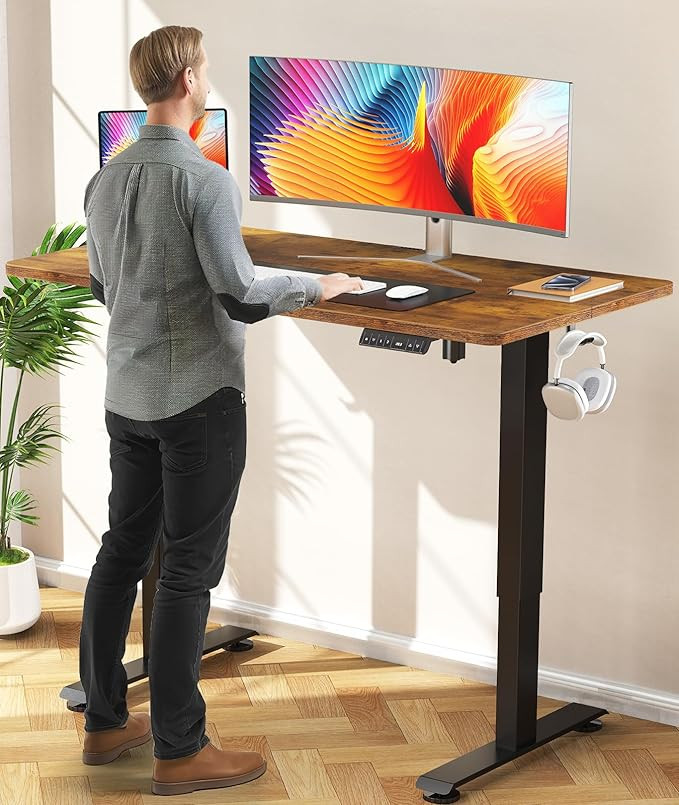 Veken 47.2 Inch Standing Desk Electric, Height Adjustable Sit Stand Up, Cable Clip, Wood Desktop,... | Amazon (US)
