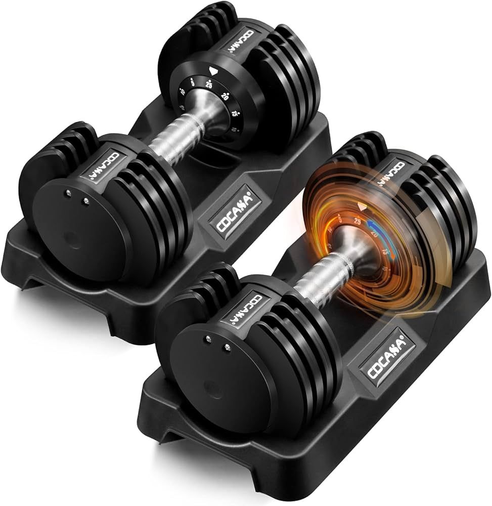 Adjustable Dumbbell Set, 25lb/55lb Free Weight Set Pair Fast Adjust Dumbbell Weight for Exercises... | Amazon (US)