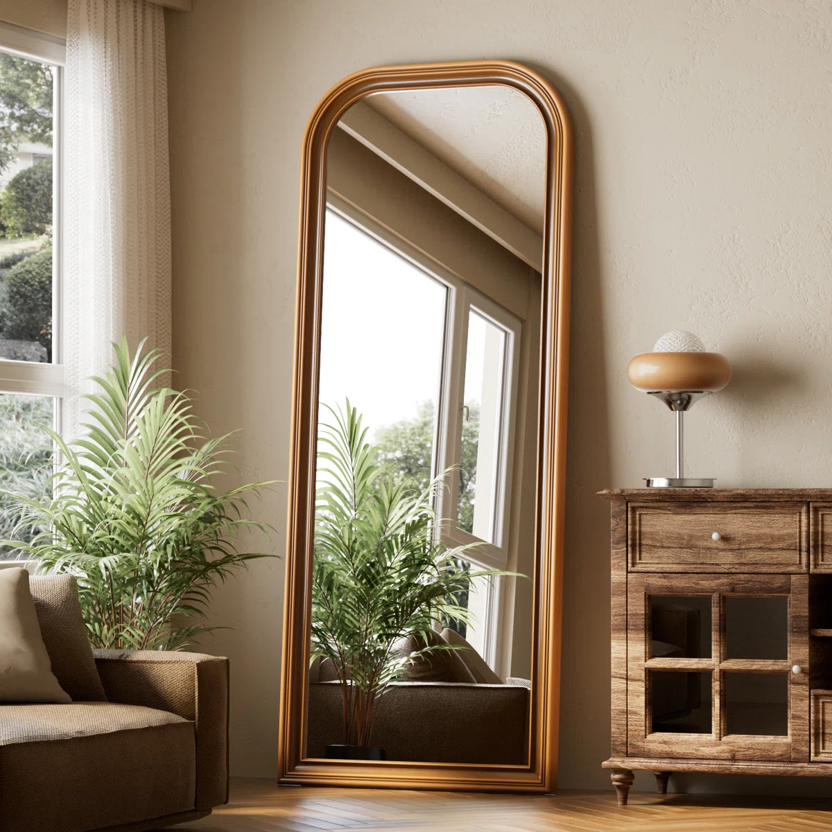 Oversized Vintage Full Length Mirror 28"X69" Arched Standing Floor Mirror Wall Mirror With PU Fra... | Wayfair North America