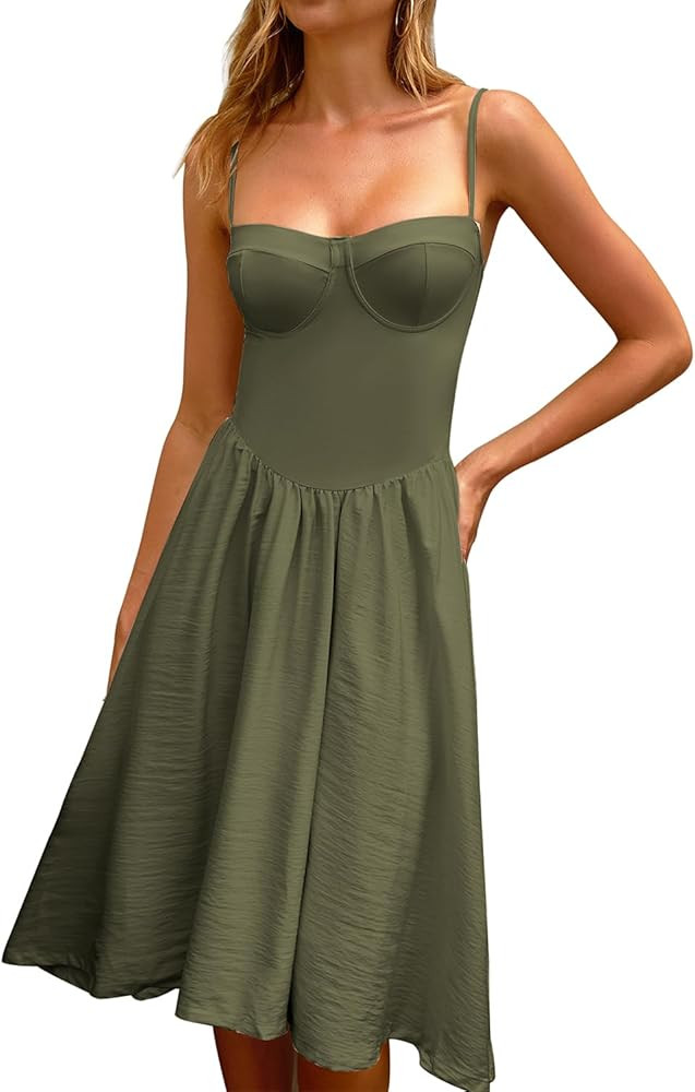 CHYRII Women Fashion Summer 2025 Sweetheart Neck Spaghetti Straps Corset A-Line Long Sundress Mid... | Amazon (US)