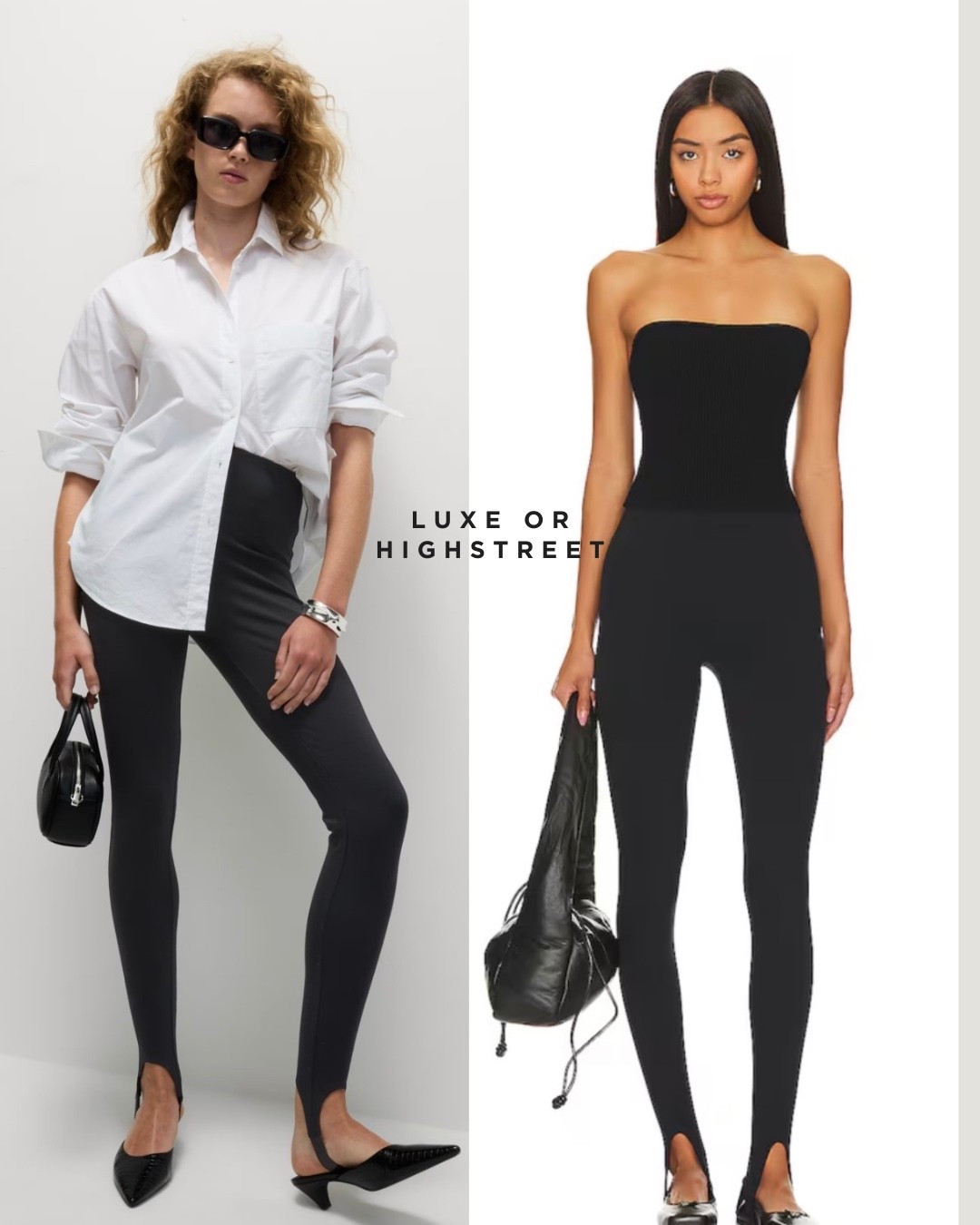 High Street VS Luxe 
Stirrup leggings ⚡️🖤 #blacktrousers #outfitideas #partylooks 

#LTKuk #LTKstyletip #LTKfestive