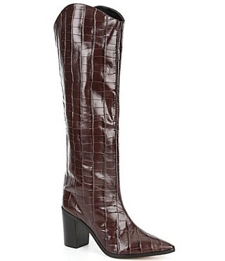Schutz Maryana Block Crocodile Embossed Cow Leather Tall Western Boots - 6 | Dillard's