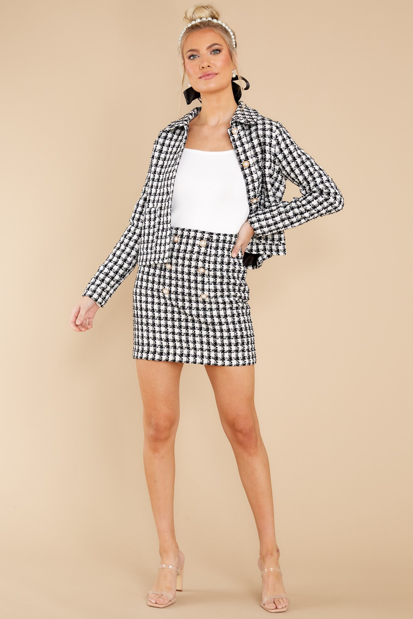 She Looks Fancy Black Tweed Jacket | Red Dress 