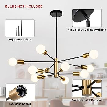 SINERISE Modern Sputnik Chandelier Light Fixture, 10-Light Chandelier Ceiling Light Fixture Black... | Amazon (US)