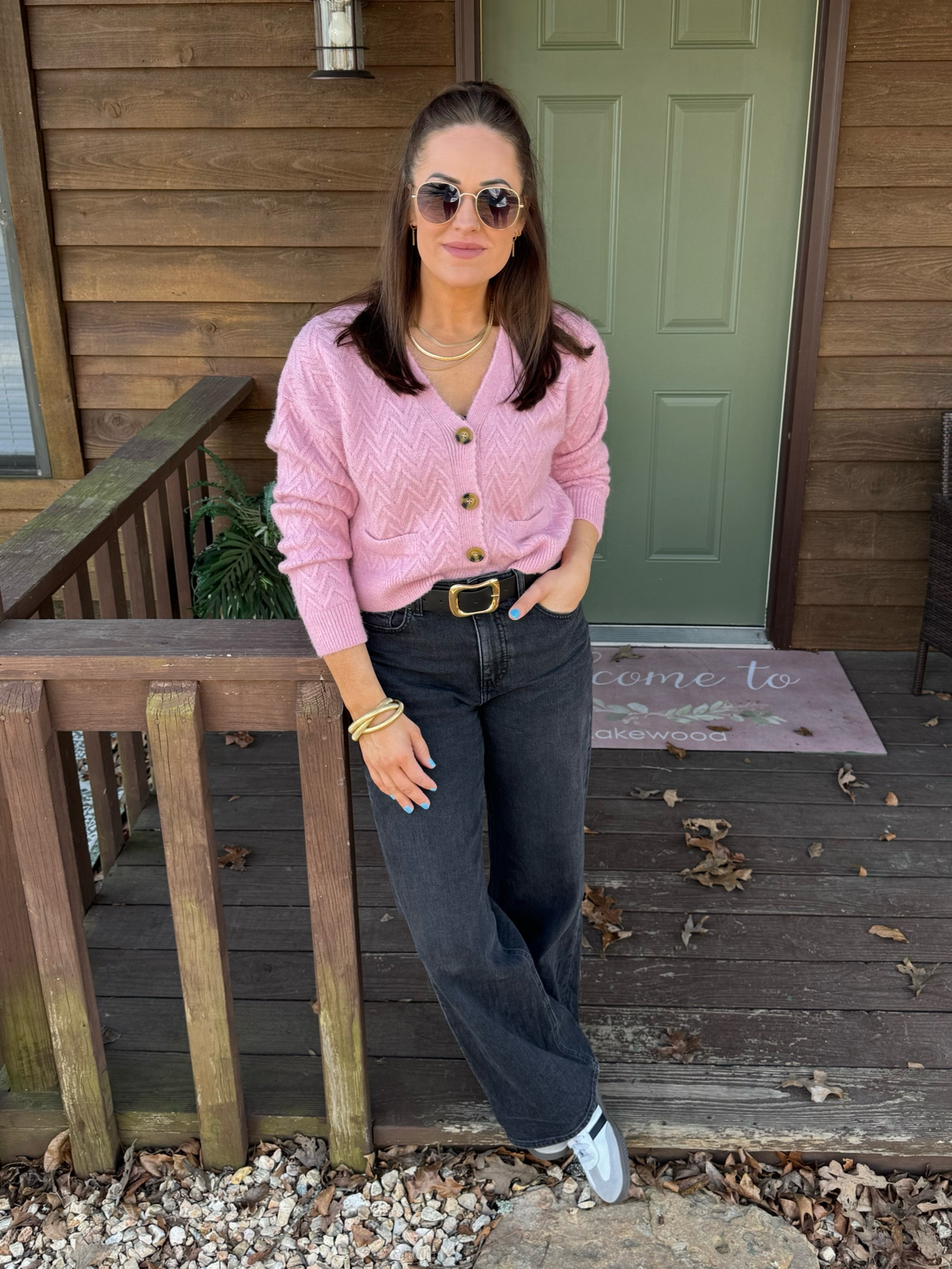 Pink cardigan H&M wide leg black denim jeans styling adidas samba travel outfit spring break

#LTKSeasonal #LTKfindsunder50 #LTKshoecrush