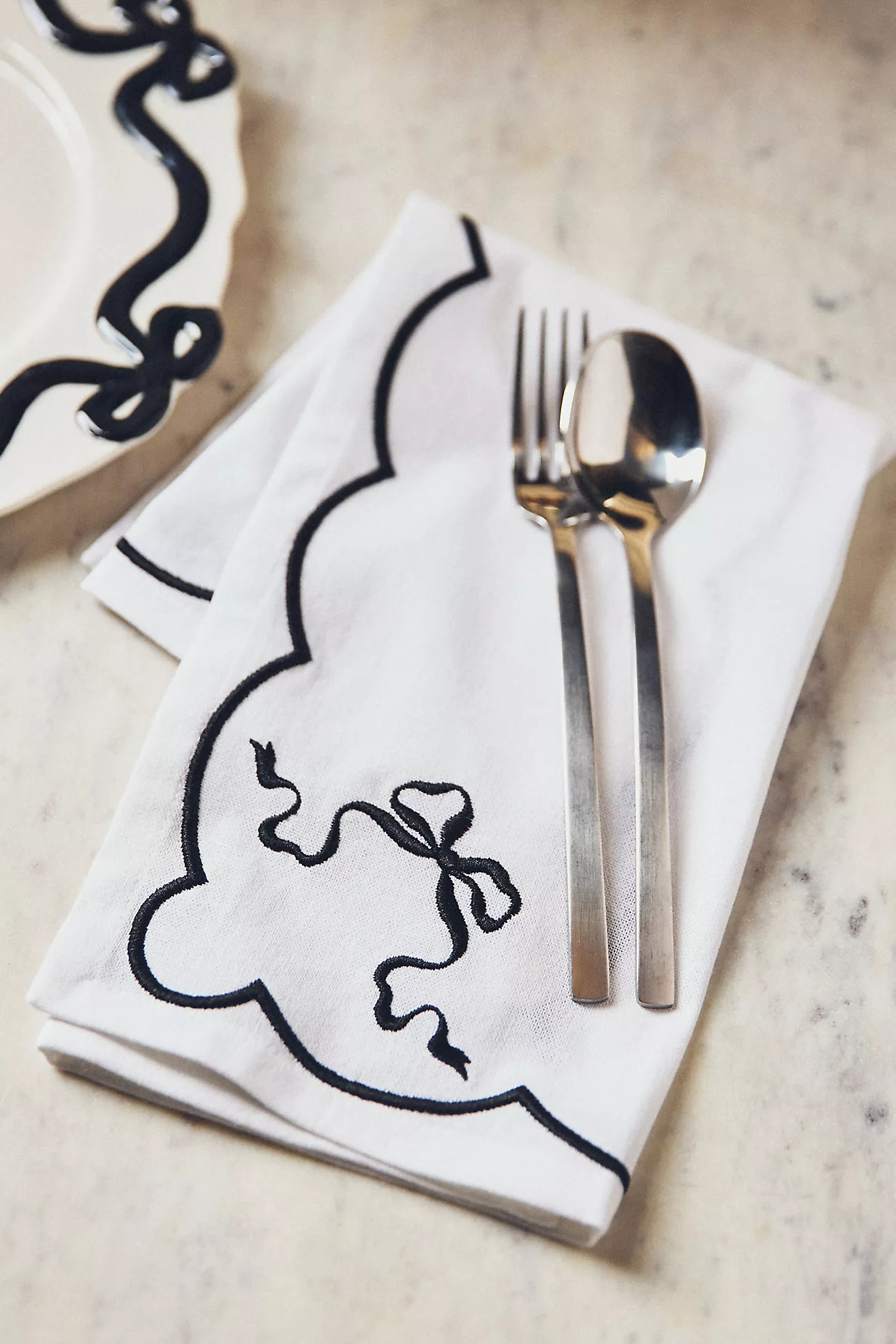 Celine Bow Cotton Embroidered Napkins, Set of 4 | Anthropologie (US)