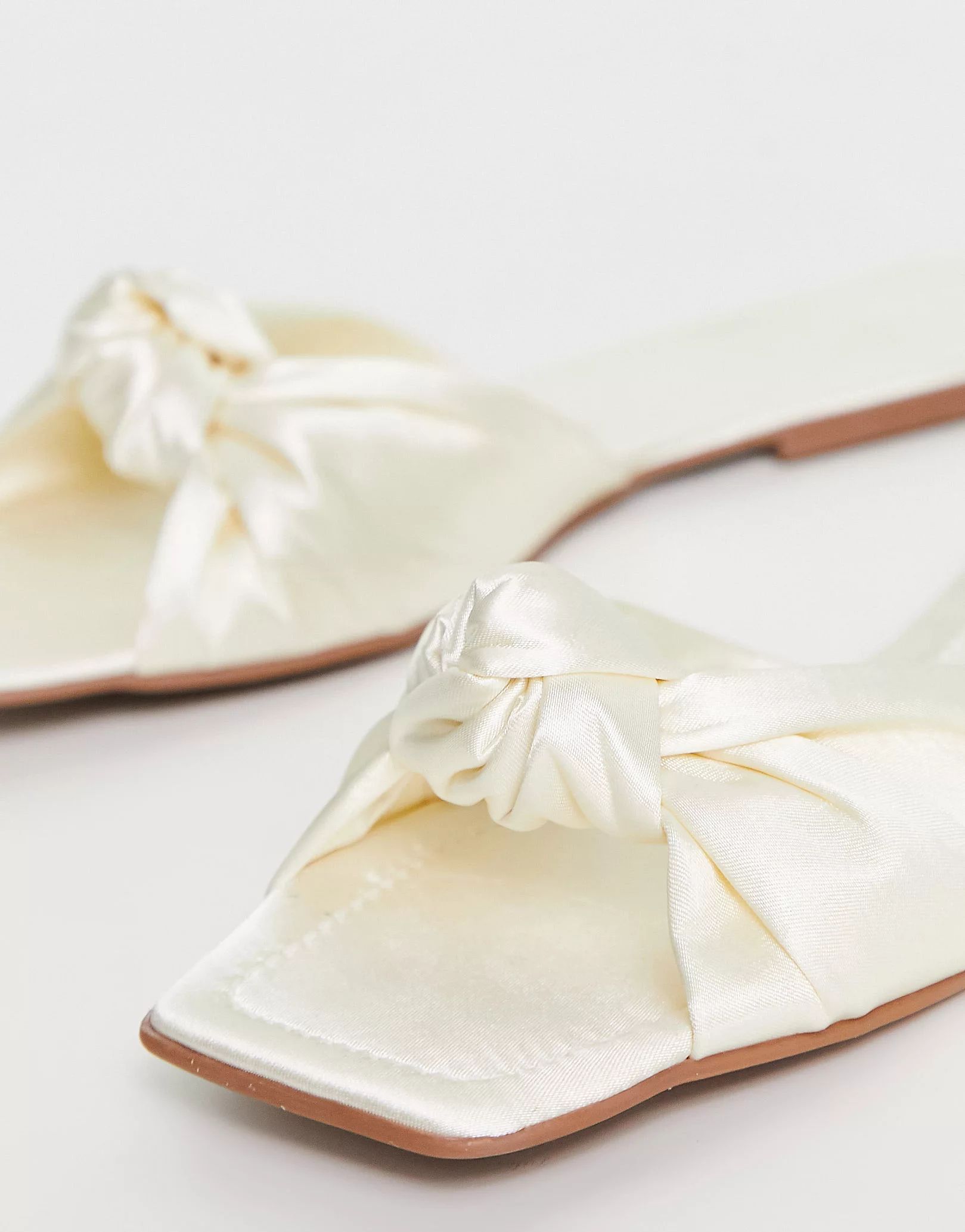 ASOS DESIGN Firefly knot flat sandal in white satin | ASOS (Global)