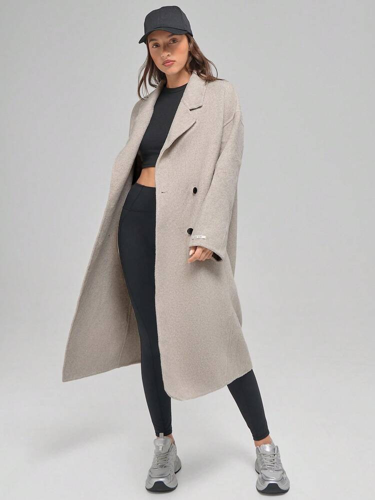 Fluxe Women's Casual Notched Collar Double-Breasted Wool Blend Coat, Autumn/Winter | SHEIN