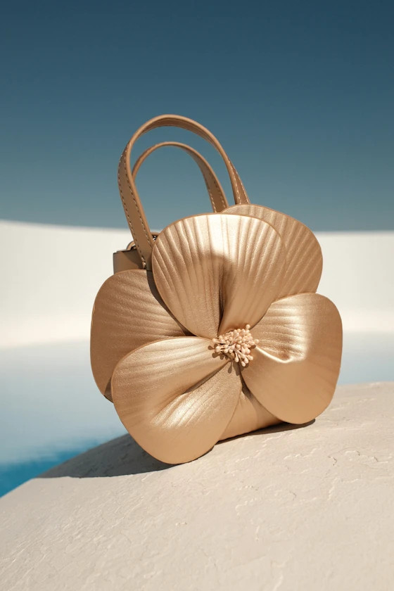 Morta Gold Vegan Leather Floral Applique Handbag | Lulus