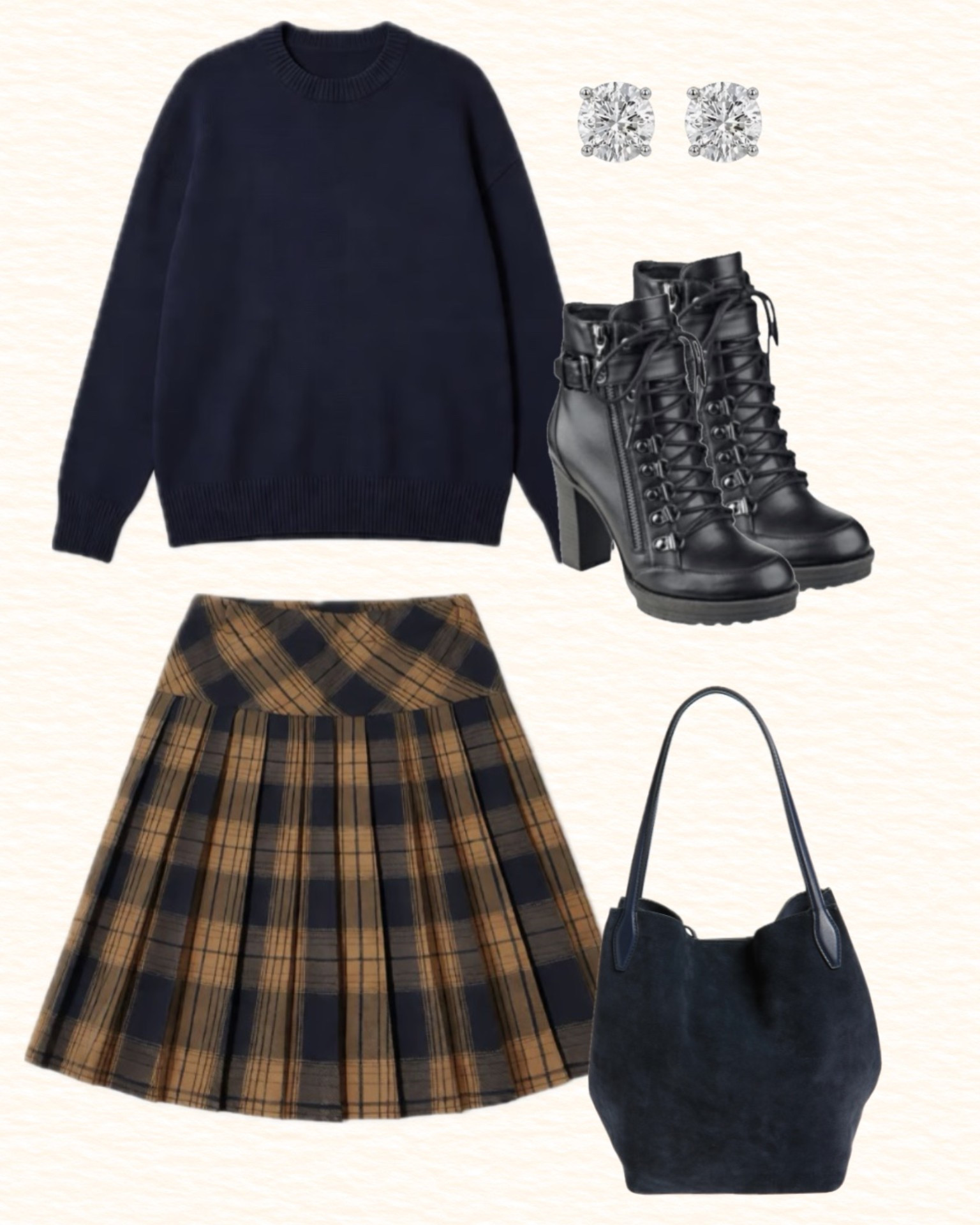 One of my favorite winter looks from last year, that I’ll definitely be recreating for the fall. This was Taylor Swift inspired by something she wore during the midnights era. A plaid skirt and oversized comfy sweater. Combat booties and a suede bag that matches the color of the sweater. Topped off with diamond studs. You can wear semi sheer black tights with this for extra warmth.

#LTKxMadewell #LTKootd #LTKSeasonal