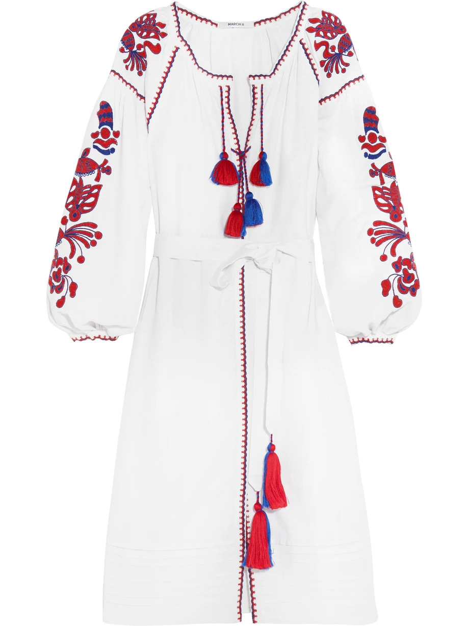 Poppy Embroidered Linen Dress, White, Women's - Embroidered, Size: M | NET-A-PORTER (US)