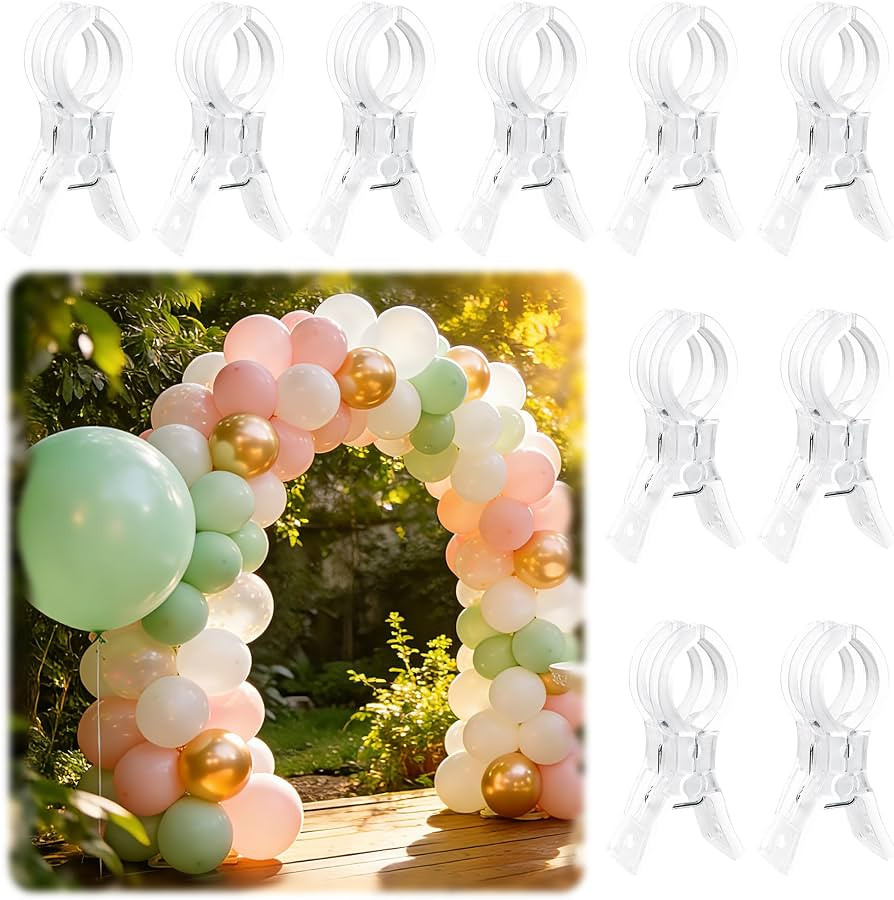 PUGPIU 10 Pack Balloon Arch Clips for Backdrop | Plastic Transparent Spring Clamps | 3.5 Inch Hea... | Amazon (US)