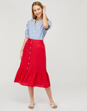 Monika Tiered Midi Skirt in Pure Linen Red | Monsoon (UK)