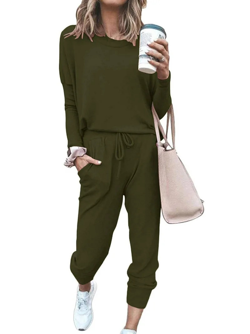 Shine Up Sweatsuit Sets for Women 2 Piece Lounge Set Loose Jogger Sets Fall Outfits Sets Solid Tr... | Walmart (US)