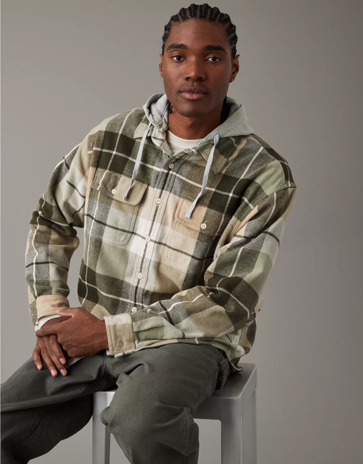 AE Super Soft Hooded Flannel Shirt | American Eagle Outfitters (US & CA)