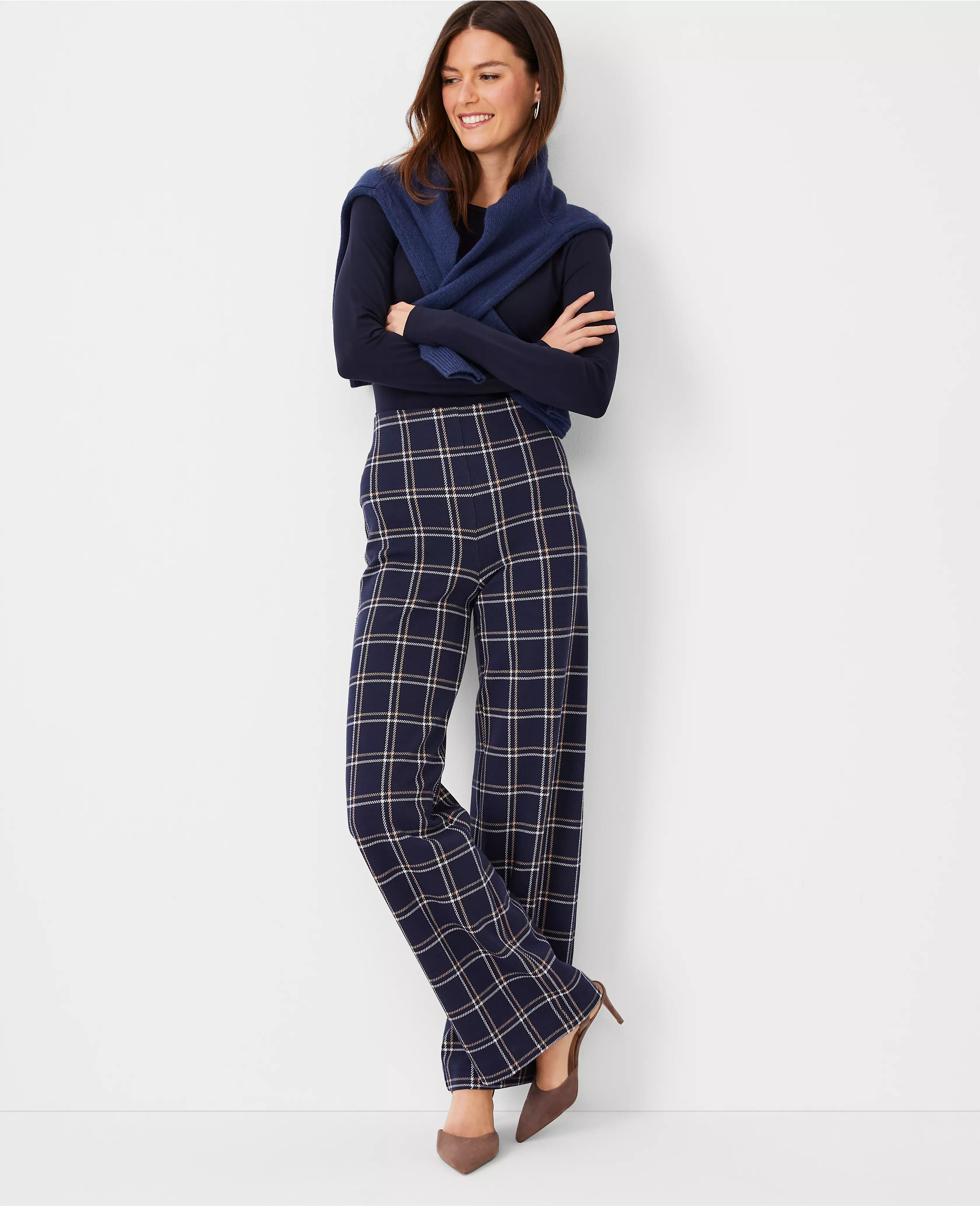 The Side Zip Straight Pant in Plaid | Ann Taylor (US)