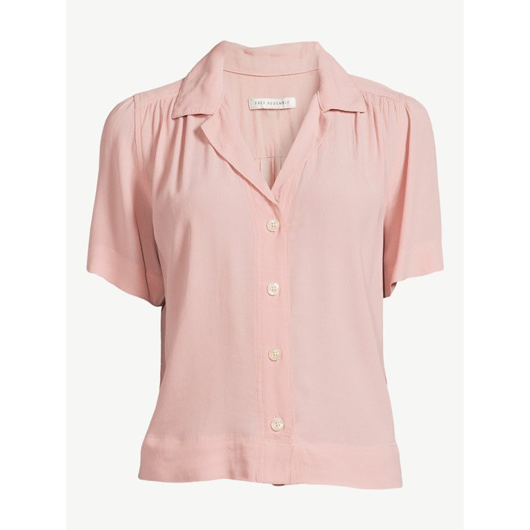 Free Assembly Women's Short Sleeve Camp Shirt | Walmart (US)