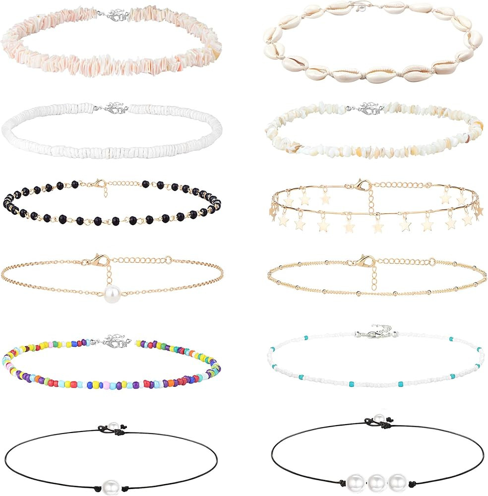 FUNRUN JEWELRY 12PCS Shell Choker Necklace for Women Pearl Bead Star Choker Hawaii Seashell Puka ... | Amazon (CA)
