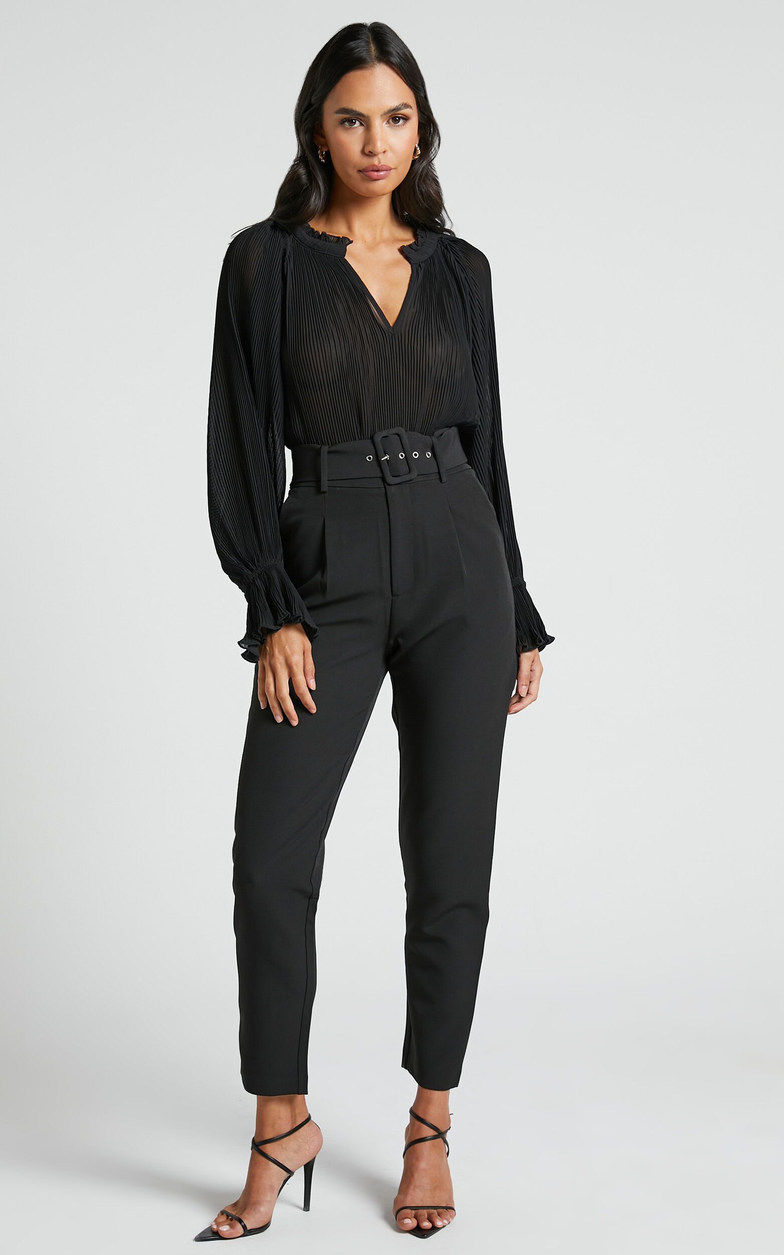 Milica Trousers - Belted High Waisted Trousers in Black | Showpo (US, UK & Europe)
