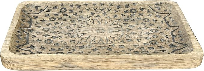 Creative Co-Op Hand-Carved Mango Wood Tray, Brown | Amazon (US)