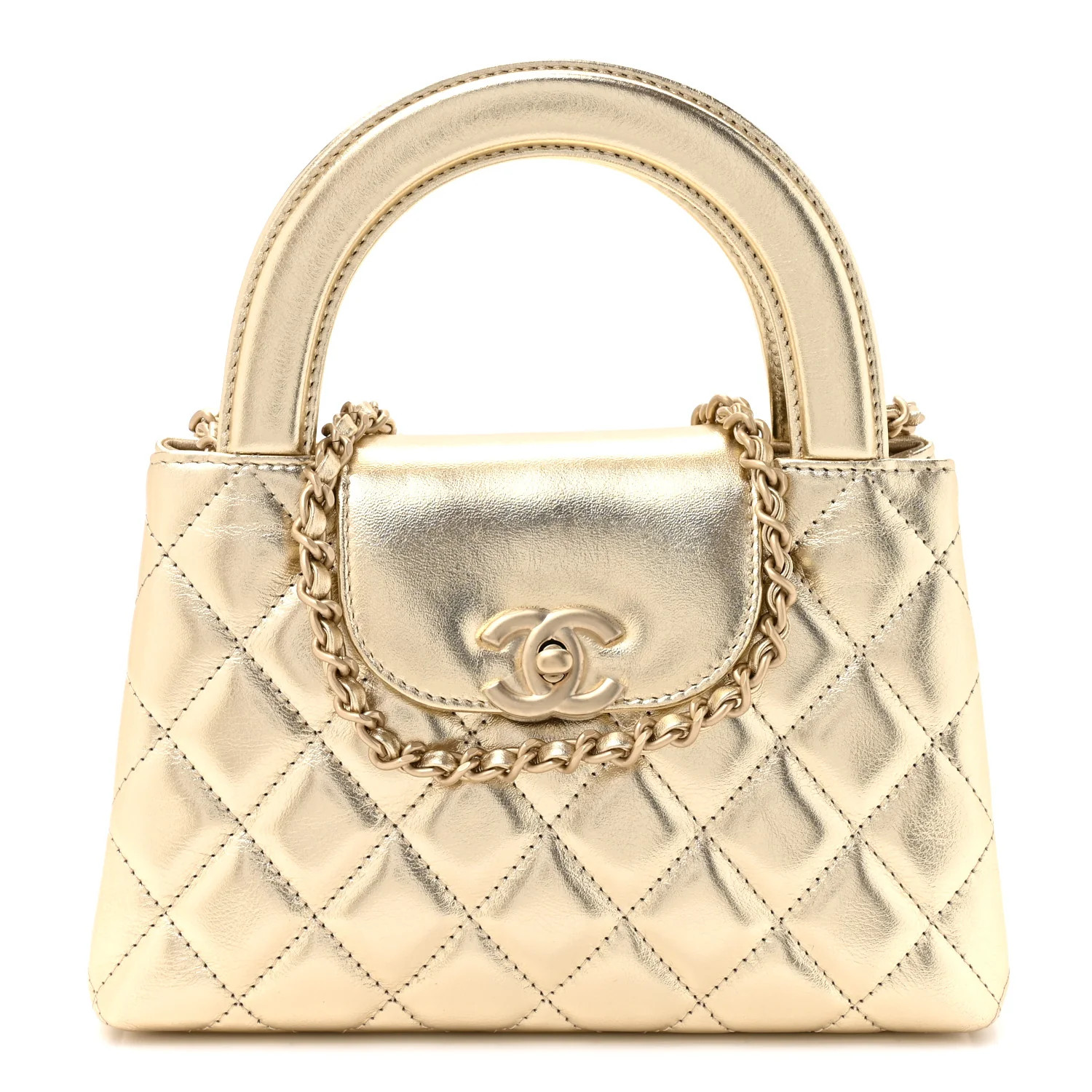 Chanel Metallic Shiny Aged Calfskin Quilted Nano Kelly Shopper Gold 1907678 | FASHIONPHILE (US)