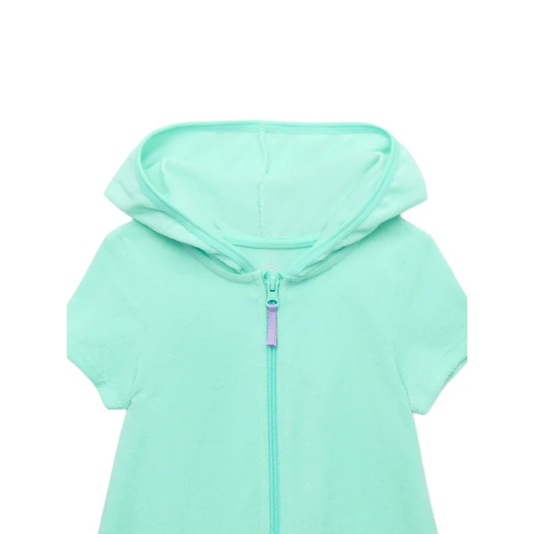 Wonder Nation Little Girls and Big Girls Terry Toweling Hooded Zip Coverup Dress with UPF50+, Siz... | Walmart (US)