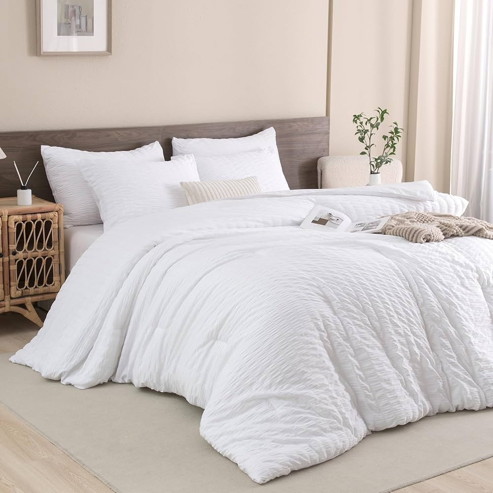 Andency King Size Comforter Set White, 3 Pieces Seersucker Bedding Comforter Sets (1 Textured Com... | Amazon (US)