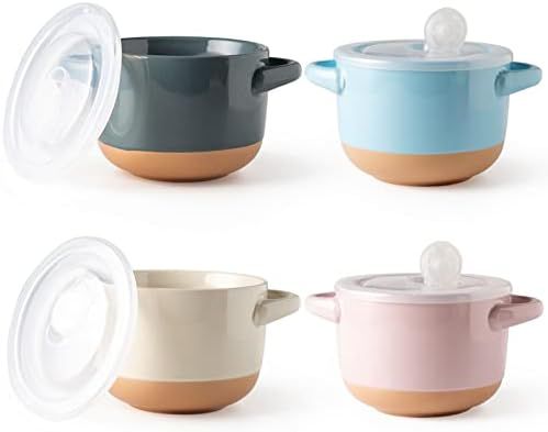 AmorArc 24 Ounces Soup Bowls with Large Handles and Lids, Stoneware Bowls Set of 4 for Soup,Cerea... | Amazon (US)