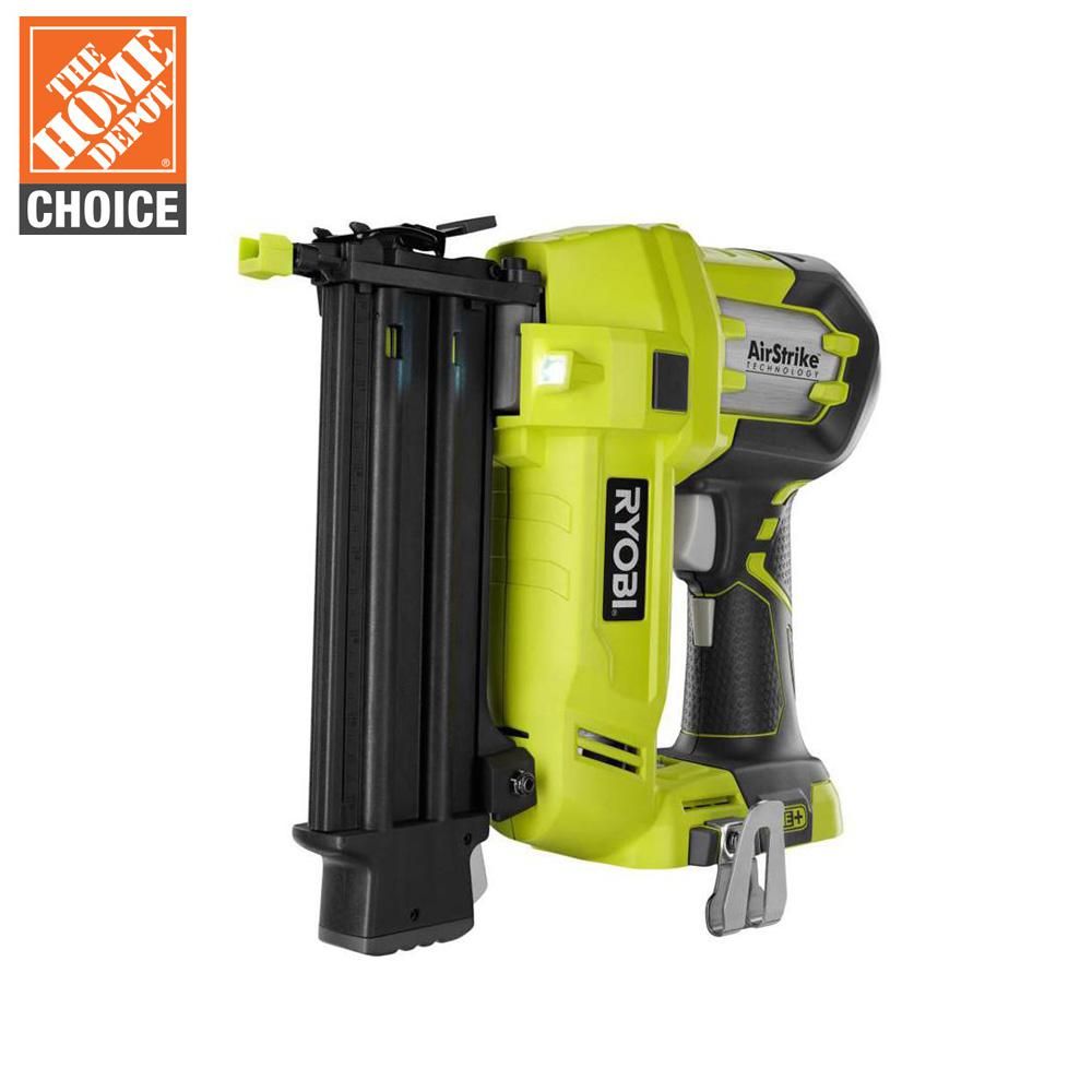 RYOBI 18-Volt ONE+ Cordless AirStrike 18-Gauge Brad Nailer (Tool Only) with Sample Nails | The Home Depot