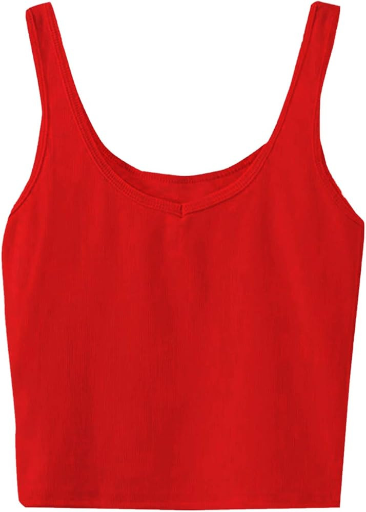 SweatyRocks Women's Sleeveless Casual Ribbed Knit Shirt Basic Crop Tank Top | Amazon (US)