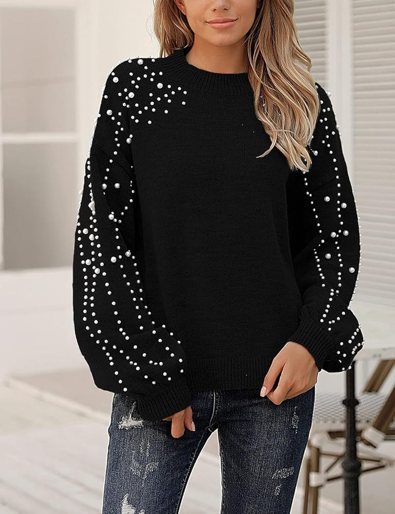 Blooming Jelly Womens Crew Neck Sweater Chunky Knit Pearl Sweater Color Block Oversized Sweaters ... | Amazon (US)