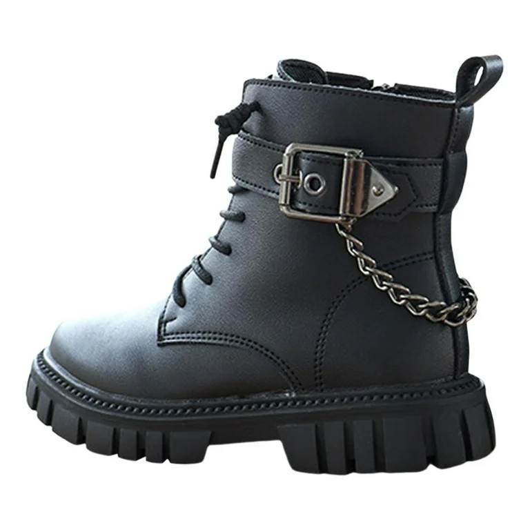 Entyinea Toddler Boys Girls Winter Boots Lace Up Outdoor Ankle Boots Comfortable Slip on Sole Boo... | Walmart (US)