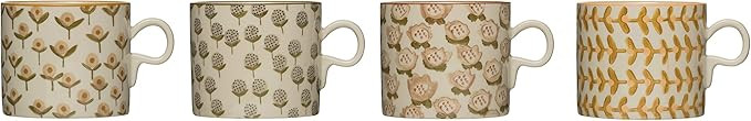 Creative Co-Op 12 oz. Stoneware (Set of 4 Hand-Stamped Patterns) Mugs, Brown | Amazon (US)