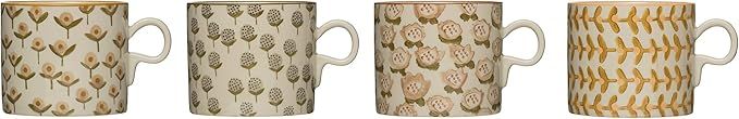 Creative Co-Op 12 oz. Stoneware (Set of 4 Hand-Stamped Patterns) Mugs, Brown | Amazon (US)