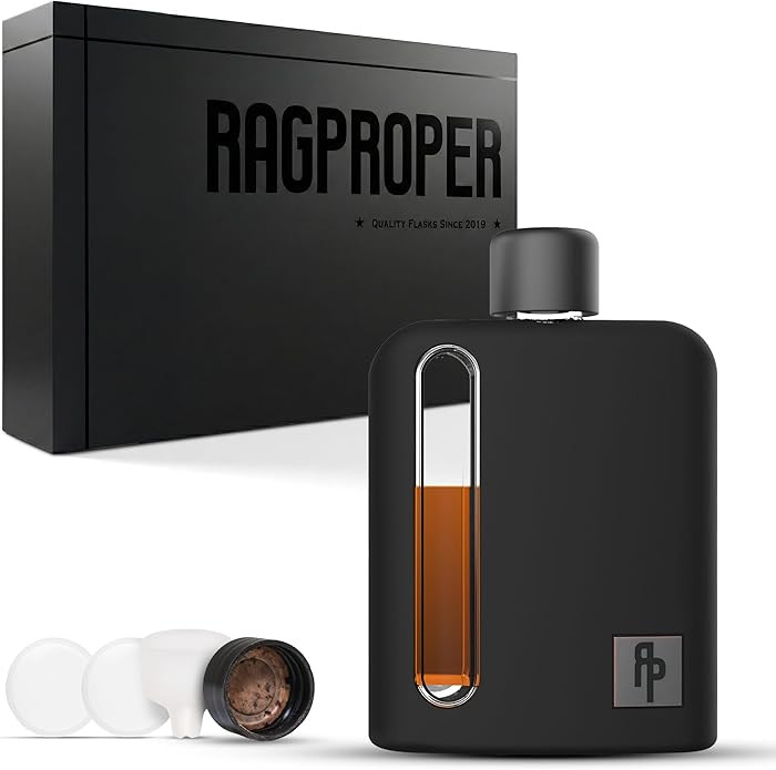Ragproper Glass Hip Flask for Men – Modern Whiskey & Liquor Pocket Flask with Cork & Silicone L... | Amazon (US)