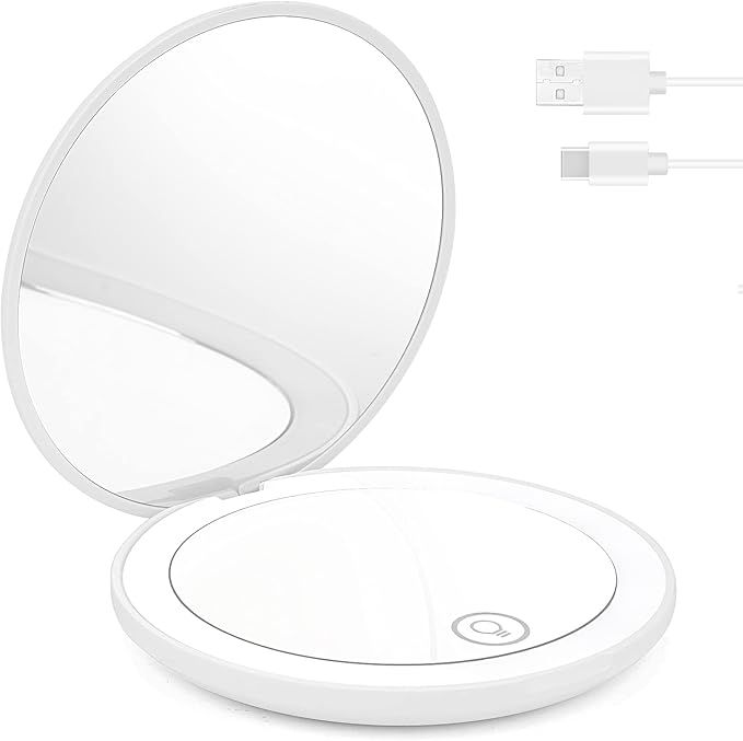 LED Travel Makeup Mirror,10x Magnifying Folding Mirror Portable for Purse Pocket Handbag Round | Amazon (US)