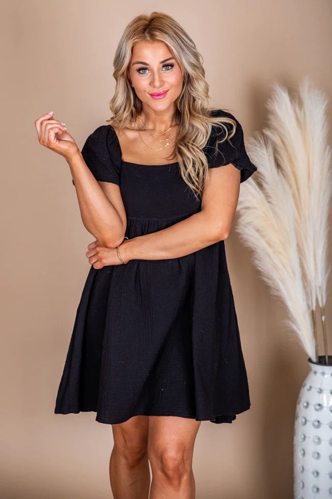 Found Your Way Black Puff Sleeve Mini Dress Romper | Pink Lily
