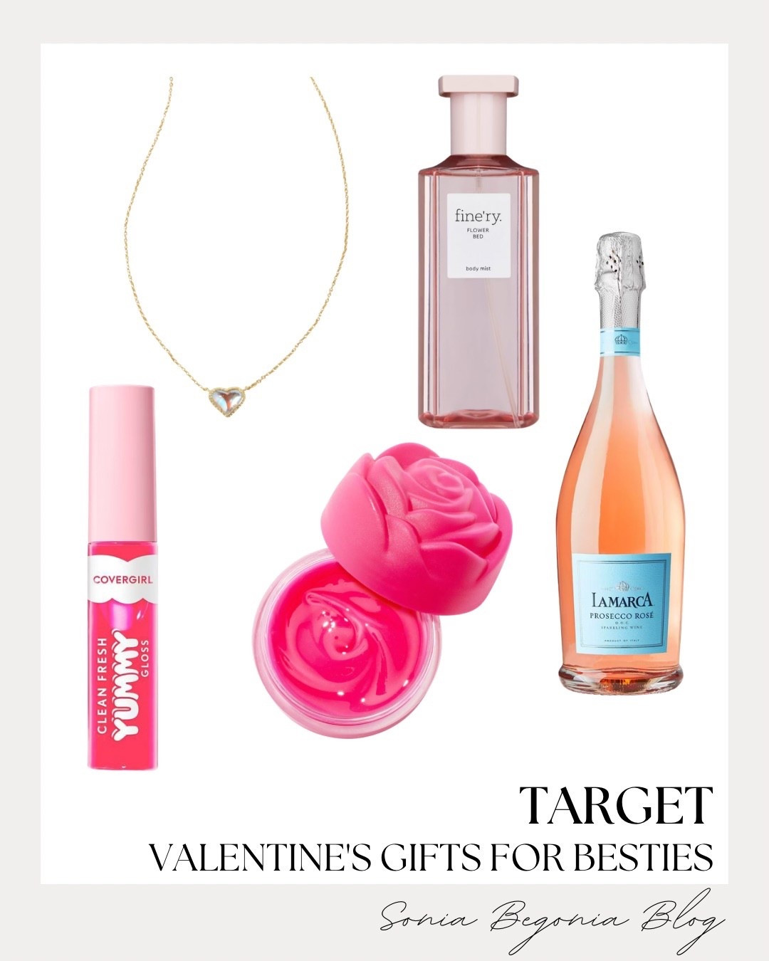 Valentine’s Day for Besties! 🥂

Embrace the season of love with this perfectly curated collection of Target Valentine’s Day gifts for your best friends!

I am obsessed with the thoughtful variety in this lineup: from the shimmering heart pendant necklace to the refreshing Fine'ry Flower Bed body mist. Balance the pampering vibes with sweet beauty essentials like the Covergirl Yummy Gloss and a luxurious rose-shaped lip balm. Finish the perfect Galentine's celebration by gifting a bottle of La Marca Prosecco Rosé for a touch of sparkling luxury! Most of these fabulous finds are under $50, making it easy to spoil your squad on a budget.

#TargetFinds
#ValentinesDayGifts
#GalentinesDay
#GiftIdeasForHer
#TargetStyle
#BestieGifts
#ProseccoRose
#FineRy
#HeartNecklace
#BeautyGifts
#ValentineGifts
#LTKunder50
#TargetHaul
#GalentinesParty
#GiftingInspo

#LTKValentine #LTKBeauty