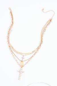 Cato Fashions | Cato Pearl Cross Layered Chain Necklace | Cato Fashions