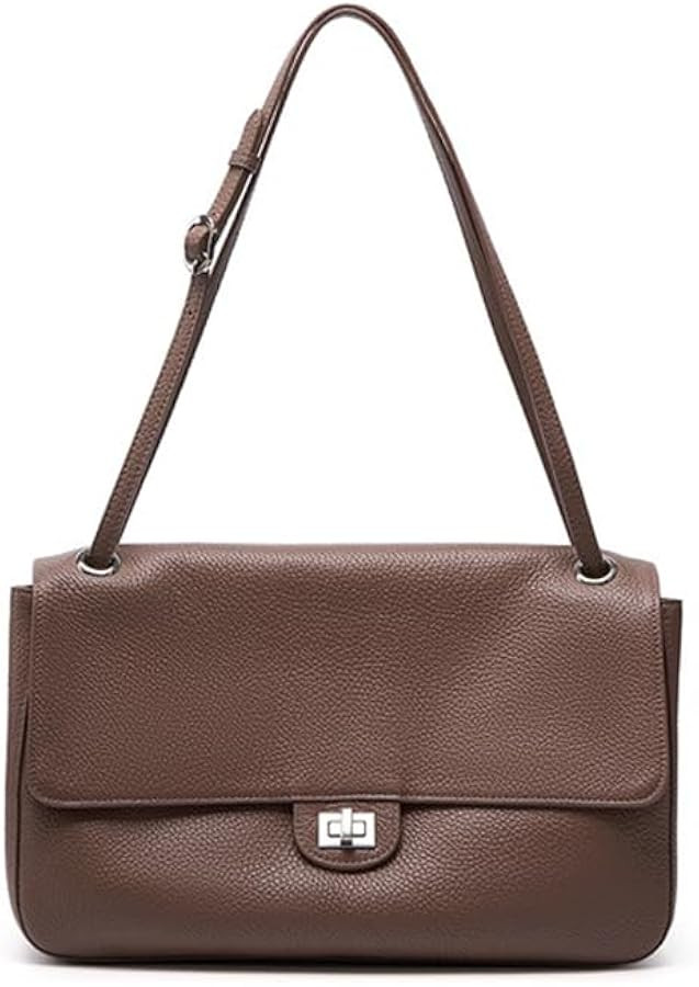 Genuine Leather Flap Shoulder Bag for Women, Slouchy Underarm Handbag | Amazon (US)