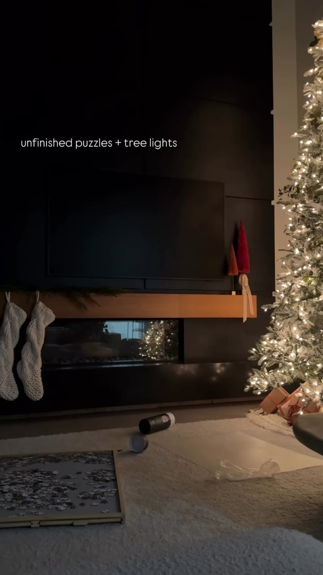 unfinished puzzles + tree lights