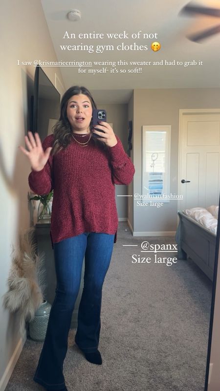 Loving this cozy midsize fall outfit! This sweater is from Walmart size large and it’s the softest sweater I’ve ever owned! I’m also wearing the spanks flare jeans in size large, I’m 5 foot 7 and own regular length.  

Spanx code is unfilteredlifexspanx! 

Midsize Thanksgiving outfit, midsize fall outfit, midsize teacher outfit, midsize business casual, midsize flare jeans, Spanx jeans, Walmart sweater 

#LTKSeasonal #LTKHoliday #LTKmidsize