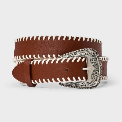 Western Belt - Wild Fable™ Brown S: Buckle Closure, Adjustable Strap, Solid Pattern, 38" Length, 1.41" Width | Target