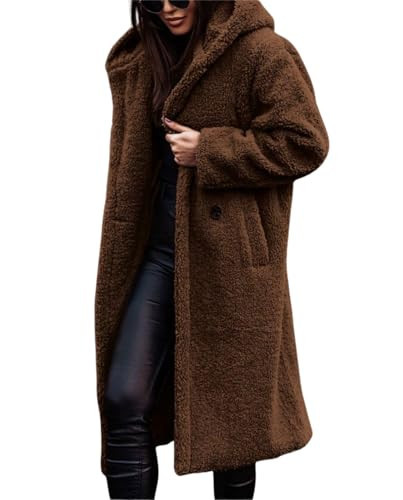 BIVENANT Women's Cozy Teddy Bear Coat - Brown, X-Large, Solid, Casual Cozy Classic, Faux Fur Fleece, Long Sleeve, Button, Unlined, Loose Fit, Machine Wash, Fall, Winter | Amazon (US)