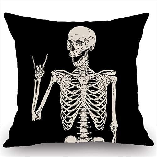 Swono Skull Human Skeleton Throw Pillow Cover Human Skeleton Posing Cotton Linen Decorative Pillow C | Amazon (US)