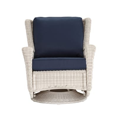 Park Meadows Off-White Swivel Rocking Wicker Outdoor Lounge Chair with Midnight Cushion | The Home Depot